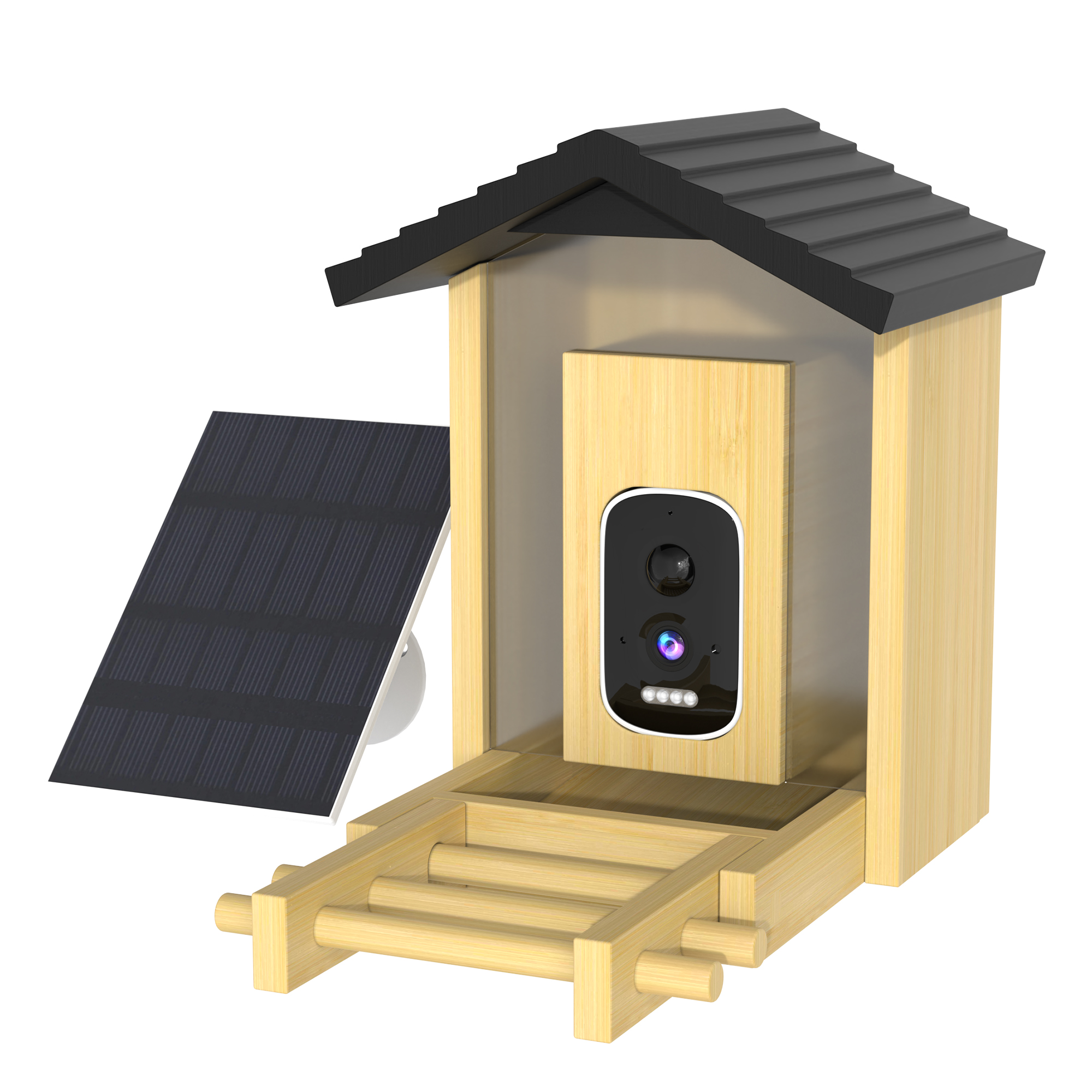 Bamboo bird feeder with Camera