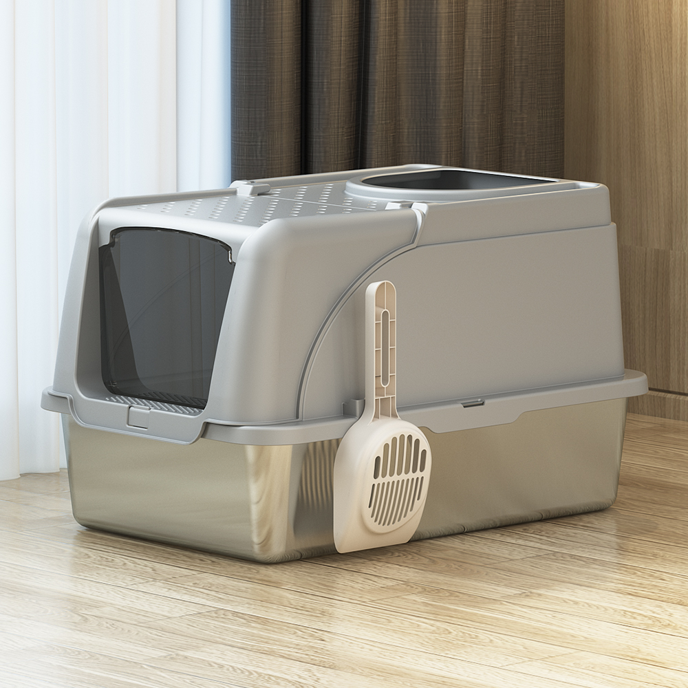 Stainless steel Flip-top cat litter box